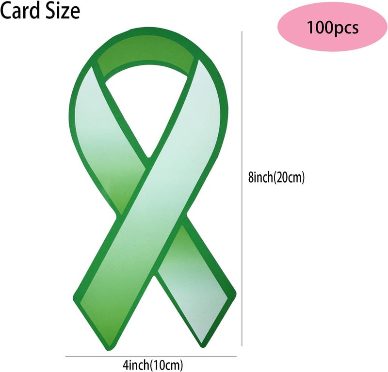 cogont 100pcs Large Green Donation Paper Ribbon-Shaped Awareness Ribbon for Cerebral Palsy, Liver Cancer, Mental Health, Green Health Cancer Hope Awareness - Image 2
